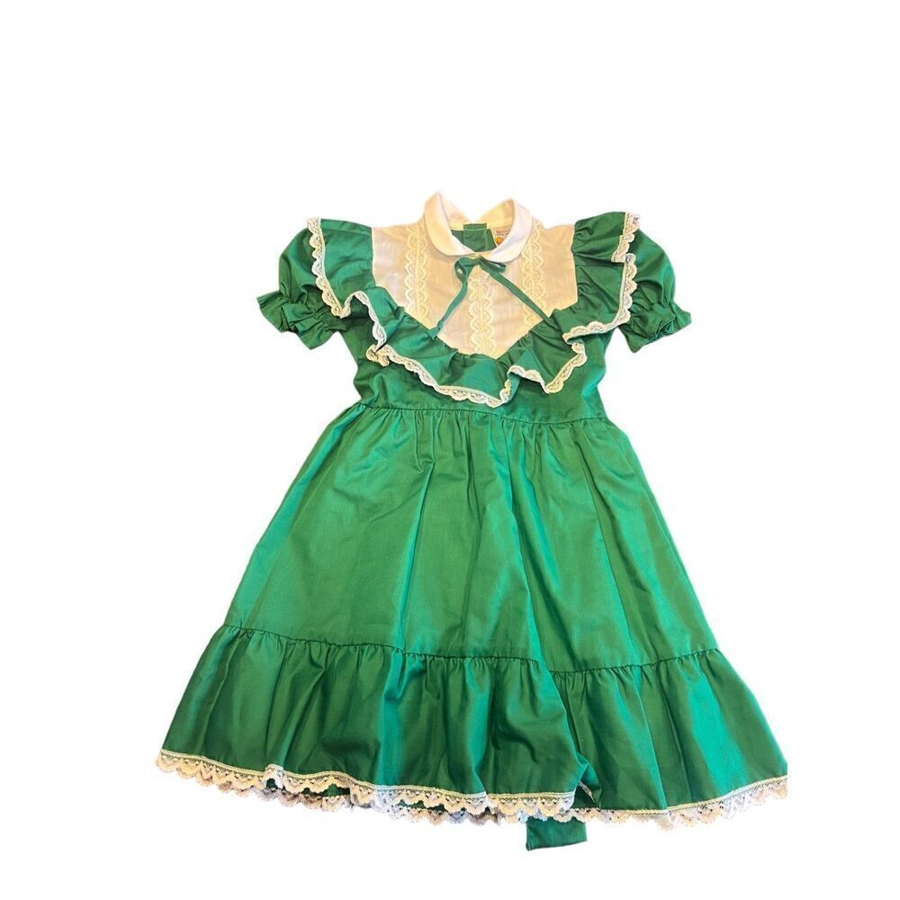 Vintage Disney Winnie the Pooh sears green lace trim prairie primitive dress 6